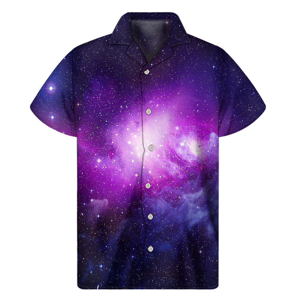 Purple Starfield Galaxy Space Print Men's Short Sleeve Shirt