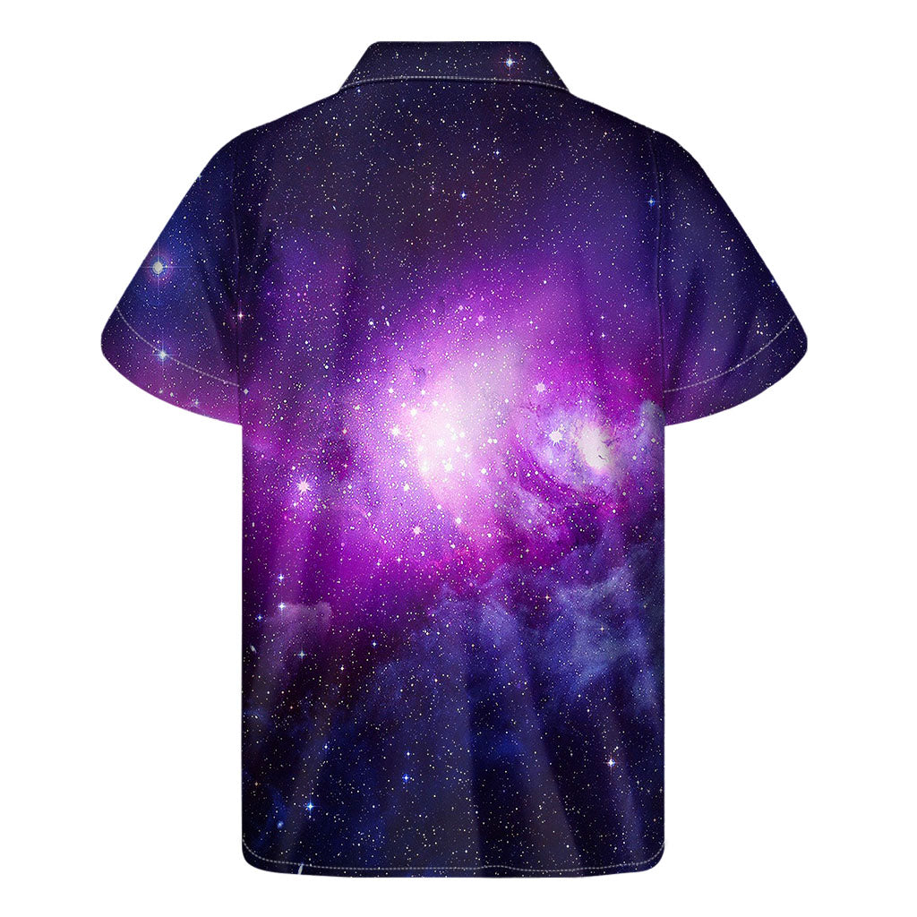 Purple Starfield Galaxy Space Print Men's Short Sleeve Shirt