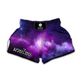Purple Starfield Galaxy Space Print Muay Thai Boxing Shorts