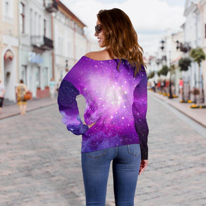 Purple Starfield Galaxy Space Print Off Shoulder Sweatshirt GearFrost