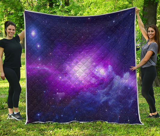 Purple Starfield Galaxy Space Print Quilt