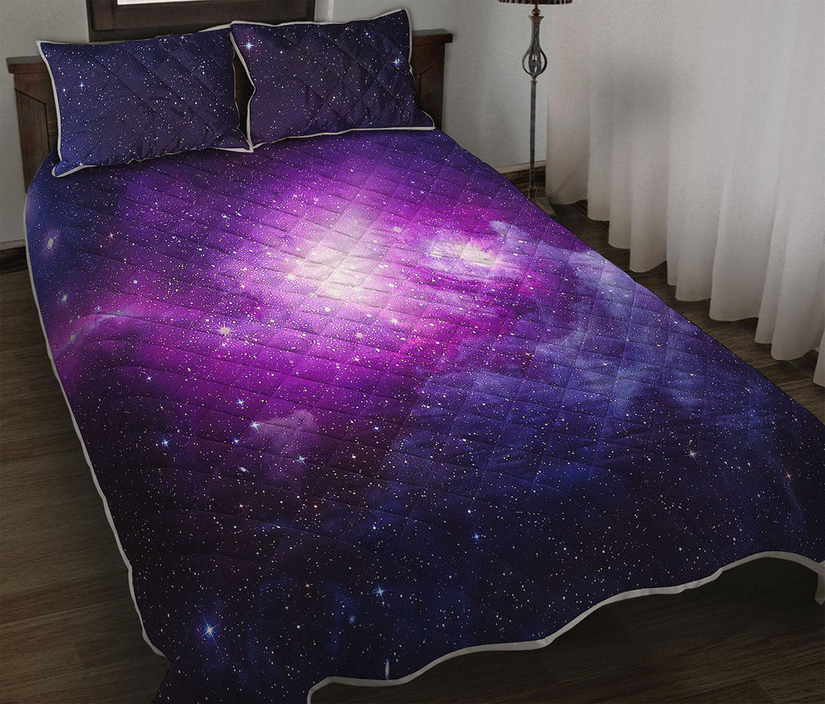 Purple Starfield Galaxy Space Print Quilt Bed Set