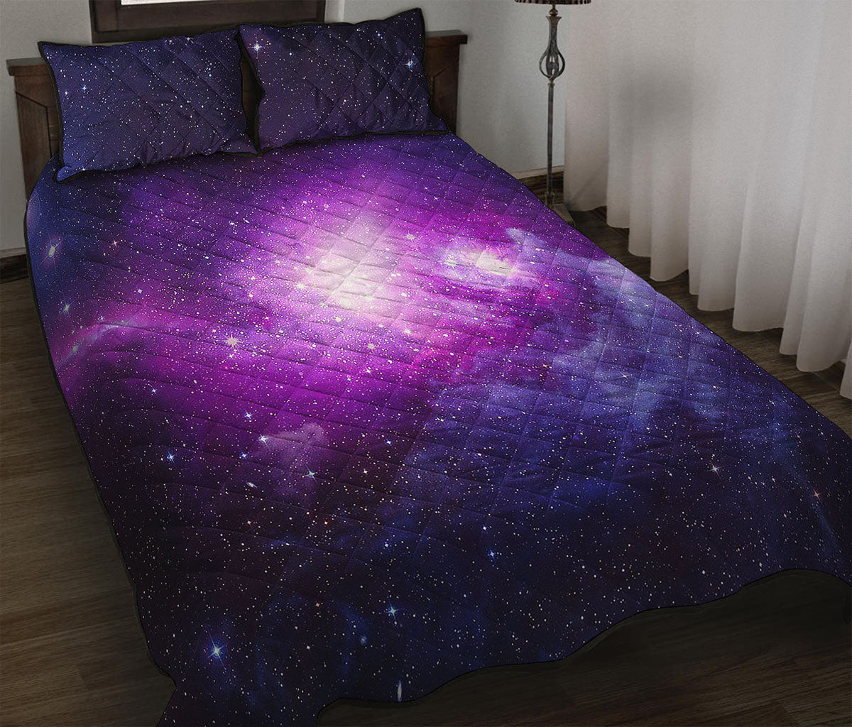 Purple Starfield Galaxy Space Print Quilt Bed Set
