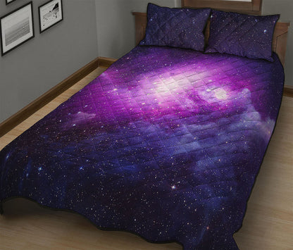 Purple Starfield Galaxy Space Print Quilt Bed Set