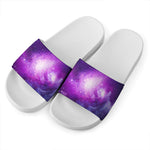 Purple Starfield Galaxy Space Print White Slide Sandals
