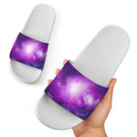 Purple Starfield Galaxy Space Print White Slide Sandals