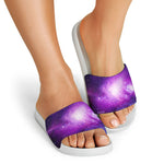 Purple Starfield Galaxy Space Print White Slide Sandals