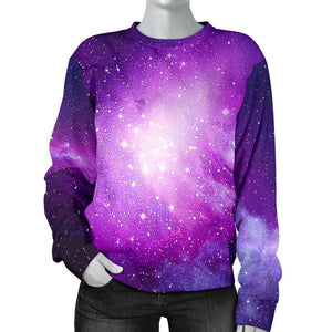 Purple Starfield Galaxy Space Print Women's Crewneck Sweatshirt GearFrost