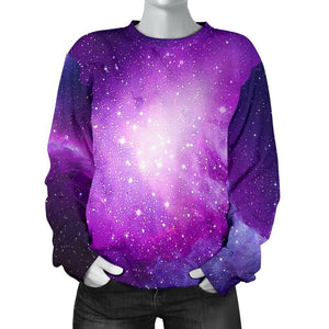 Purple Starfield Galaxy Space Print Women's Crewneck Sweatshirt GearFrost