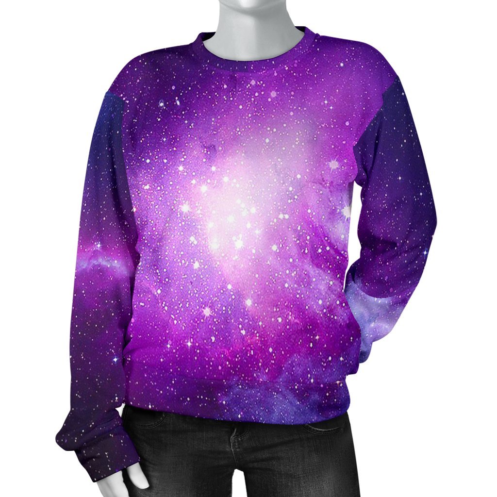 Purple Starfield Galaxy Space Print Women's Crewneck Sweatshirt GearFrost