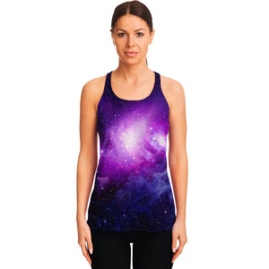 Purple Starfield Galaxy Space Print Women's Racerback Tank Top