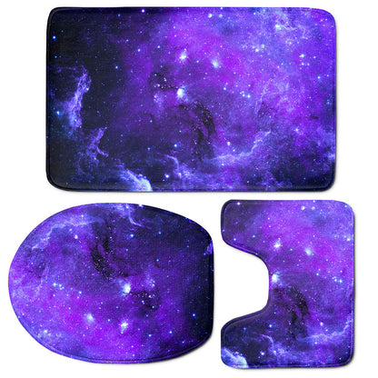 Purple Stars Nebula Galaxy Space Print 3 Piece Bath Mat Set