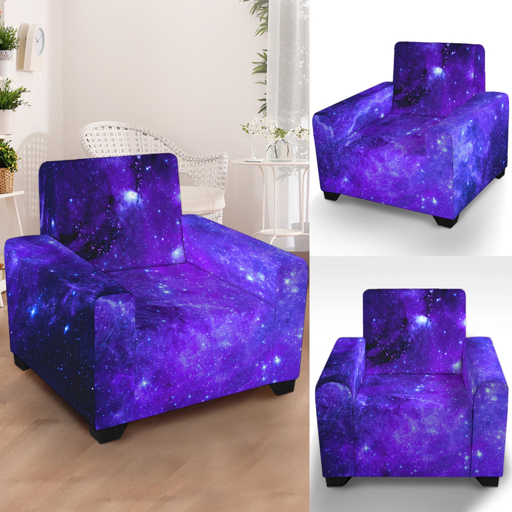 Purple Stars Nebula Galaxy Space Print Armchair Slipcover