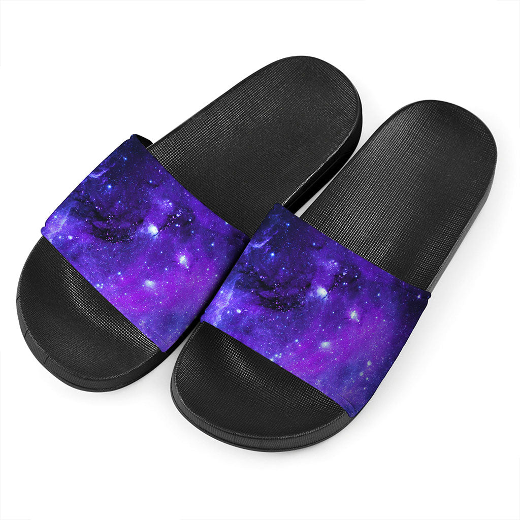 Purple Stars Nebula Galaxy Space Print Black Slide Sandals