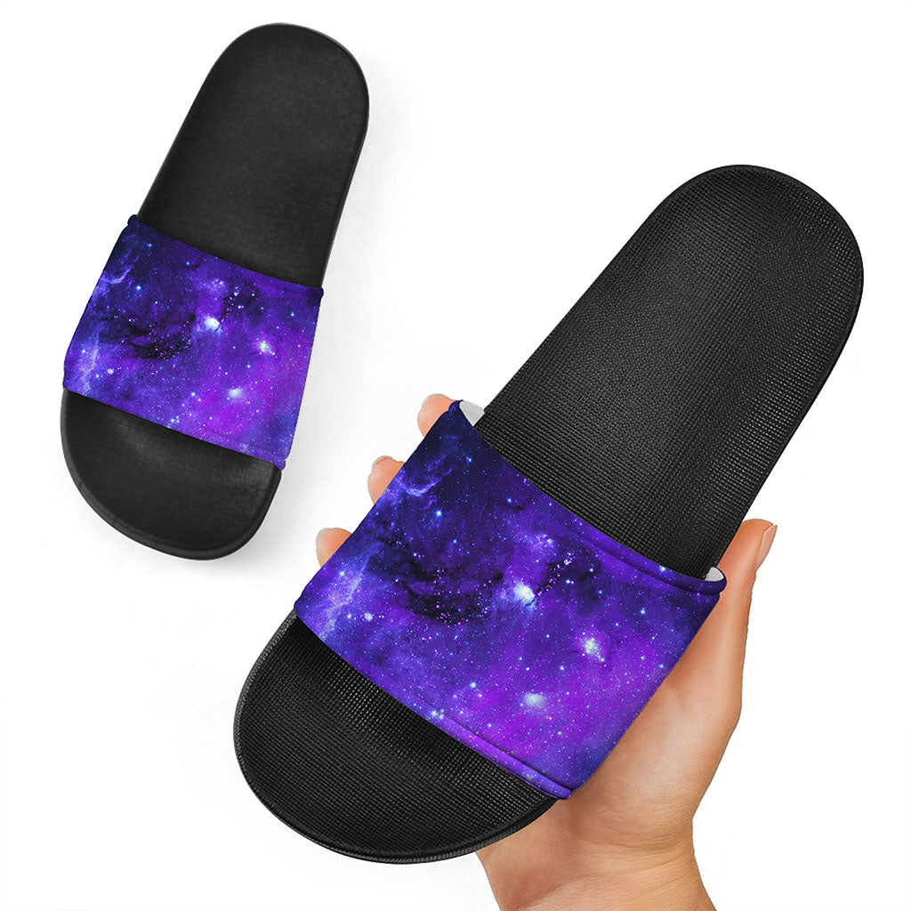 Purple Stars Nebula Galaxy Space Print Black Slide Sandals