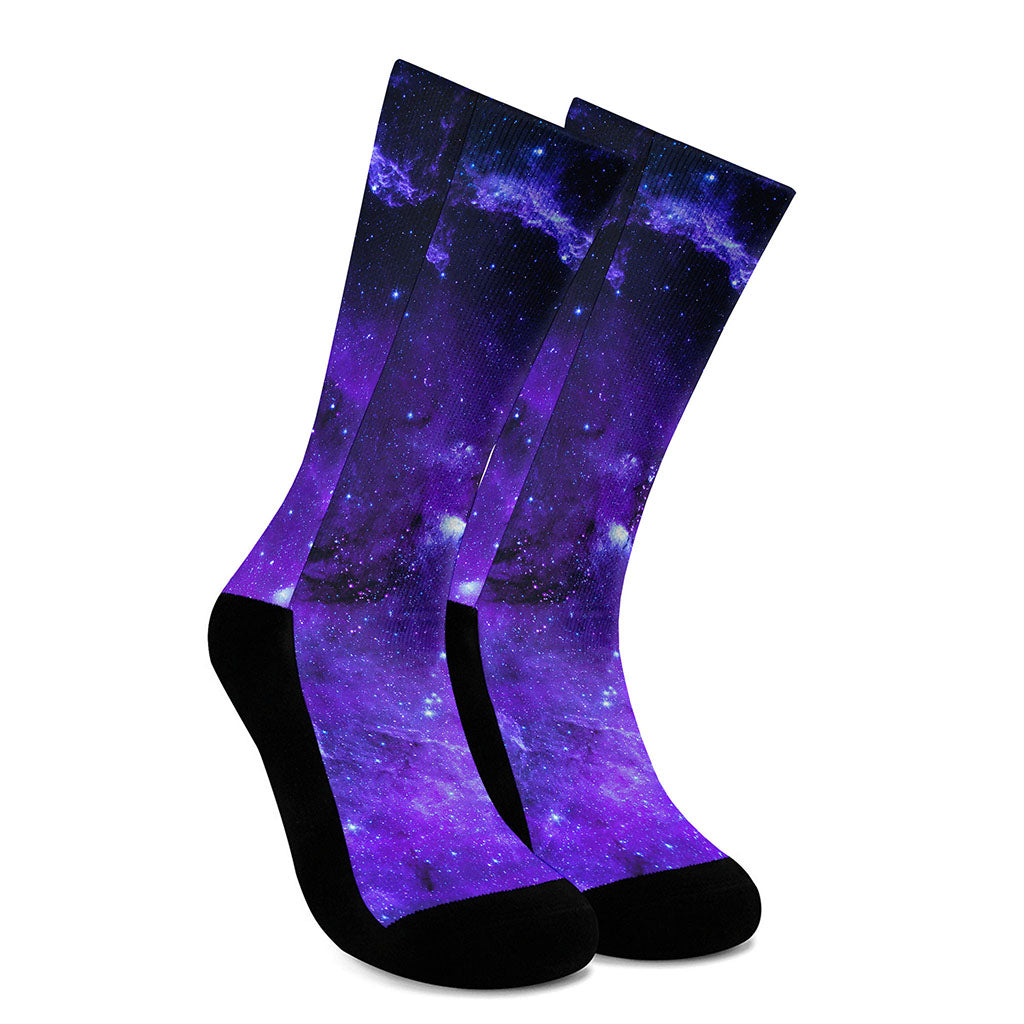 Purple Stars Nebula Galaxy Space Print Crew Socks
