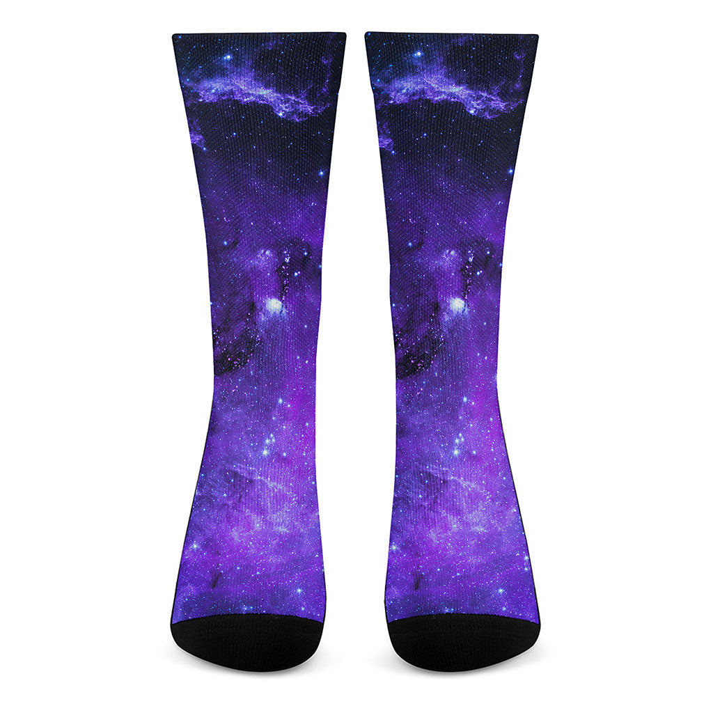 Purple Stars Nebula Galaxy Space Print Crew Socks