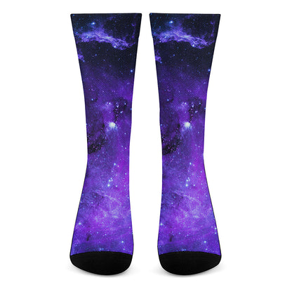 Purple Stars Nebula Galaxy Space Print Crew Socks