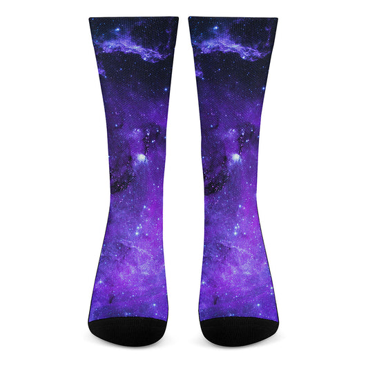 Purple Stars Nebula Galaxy Space Print Crew Socks