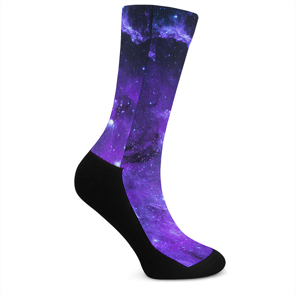 Purple Stars Nebula Galaxy Space Print Crew Socks