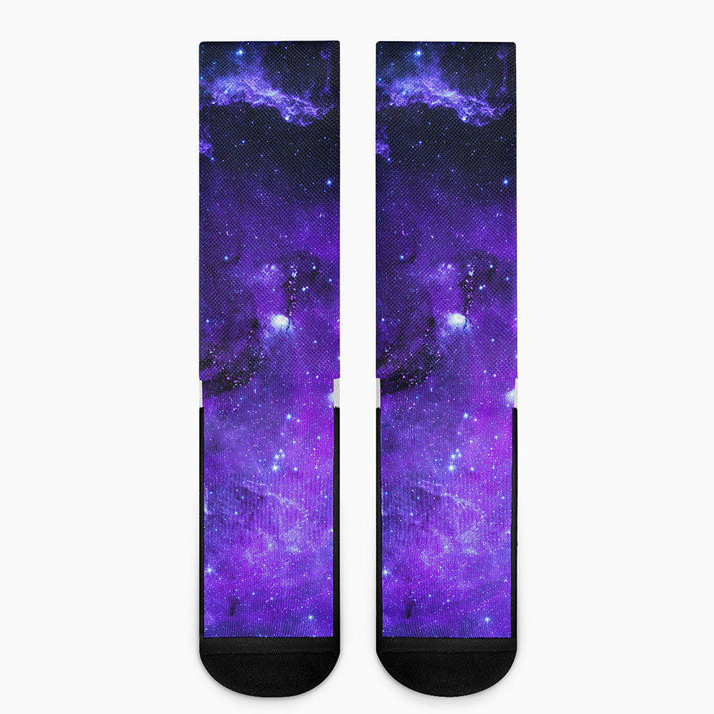 Purple Stars Nebula Galaxy Space Print Crew Socks