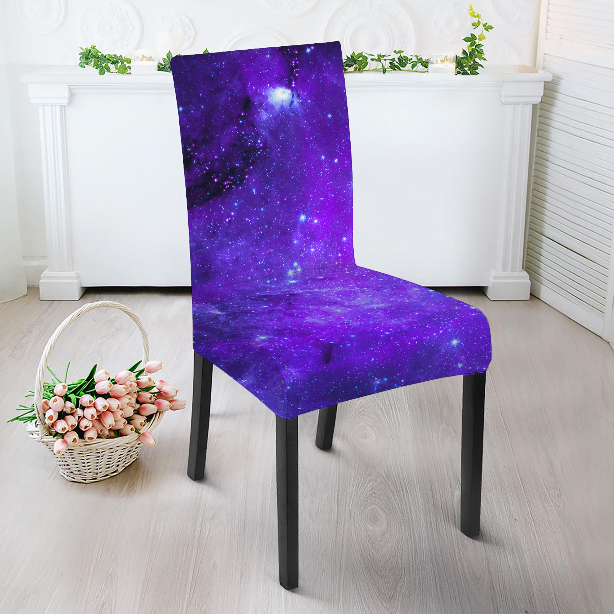 Purple Stars Nebula Galaxy Space Print Dining Chair Slipcover