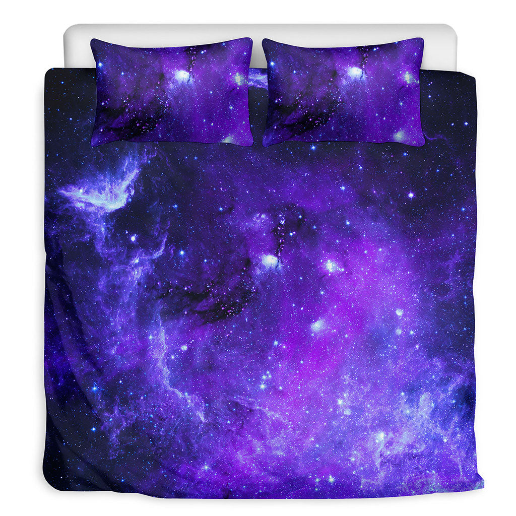 Purple Stars Nebula Galaxy Space Print Duvet Cover Bedding Set
