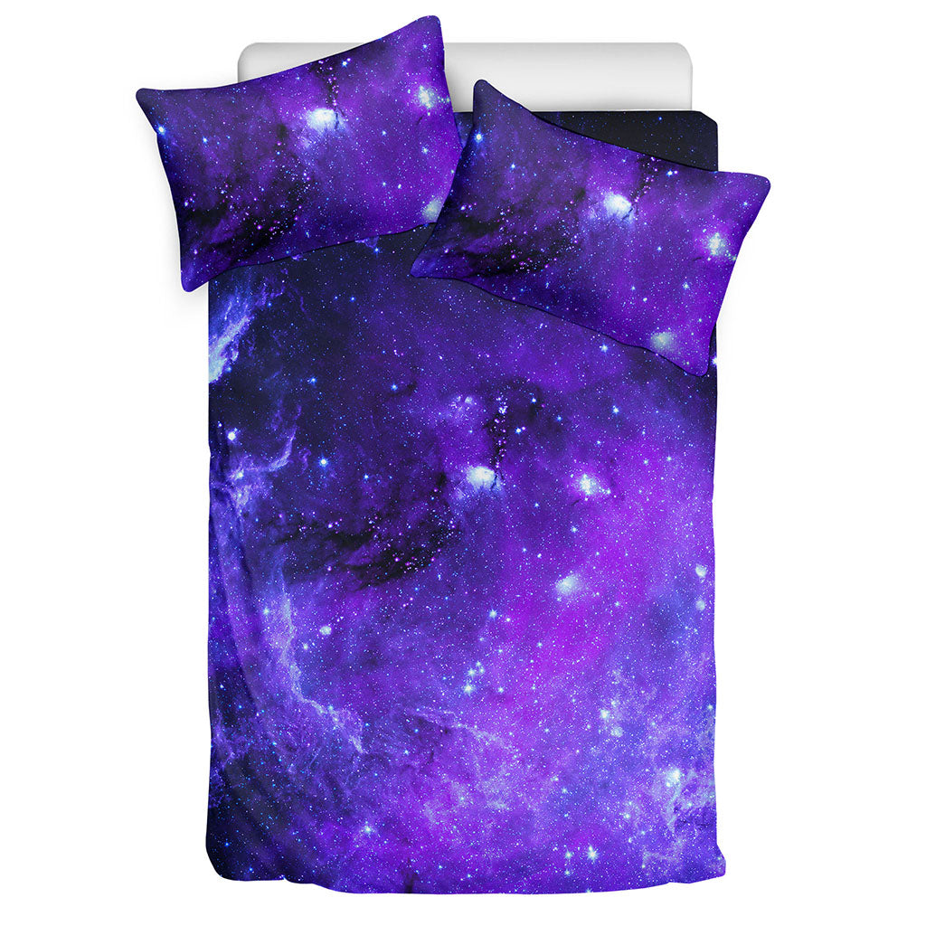 Purple Stars Nebula Galaxy Space Print Duvet Cover Bedding Set