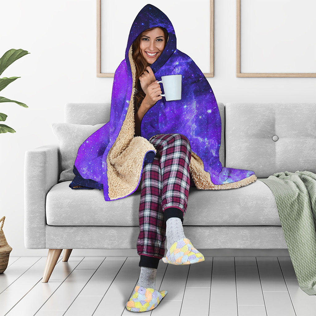Purple Stars Nebula Galaxy Space Print Hooded Blanket