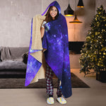Purple Stars Nebula Galaxy Space Print Hooded Blanket