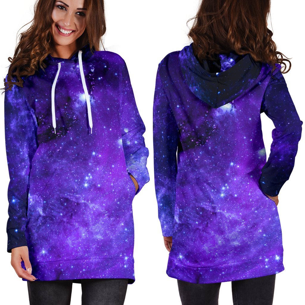 Purple Stars Nebula Galaxy Space Print Hoodie Dress GearFrost