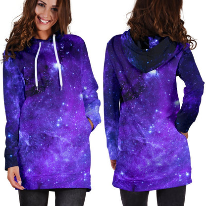Purple Stars Nebula Galaxy Space Print Hoodie Dress GearFrost