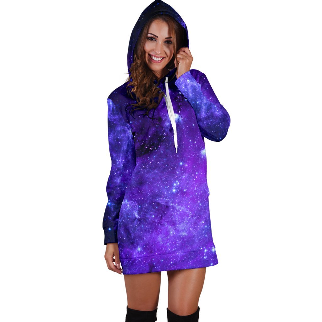 Purple Stars Nebula Galaxy Space Print Hoodie Dress GearFrost