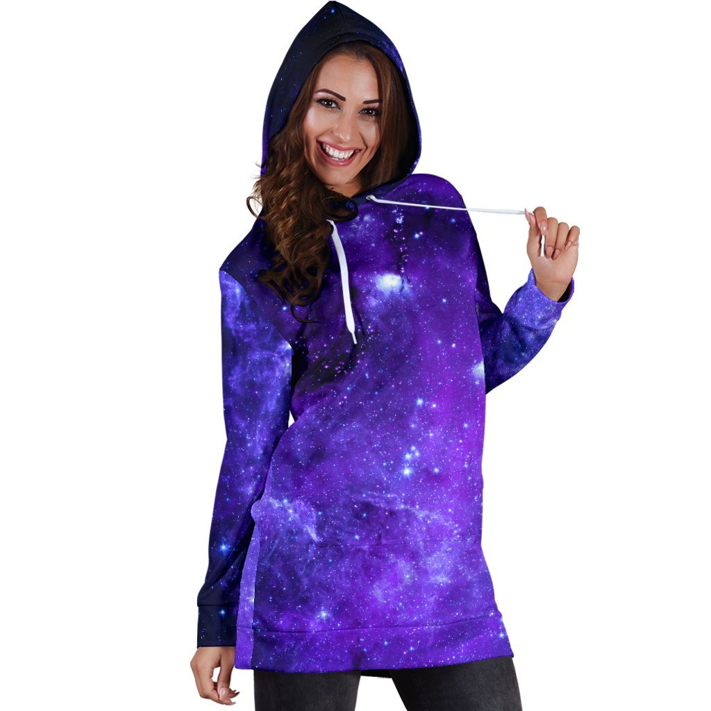 Purple Stars Nebula Galaxy Space Print Hoodie Dress GearFrost