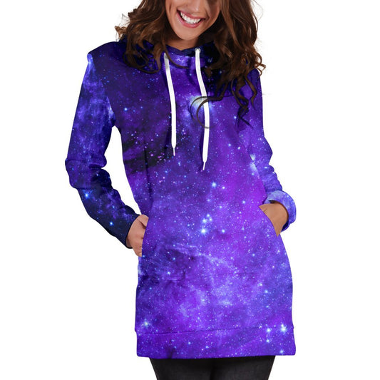Purple Stars Nebula Galaxy Space Print Hoodie Dress GearFrost