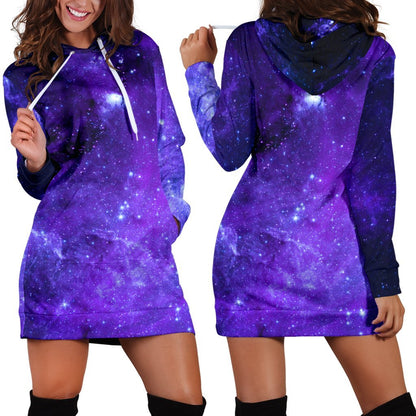 Purple Stars Nebula Galaxy Space Print Hoodie Dress GearFrost