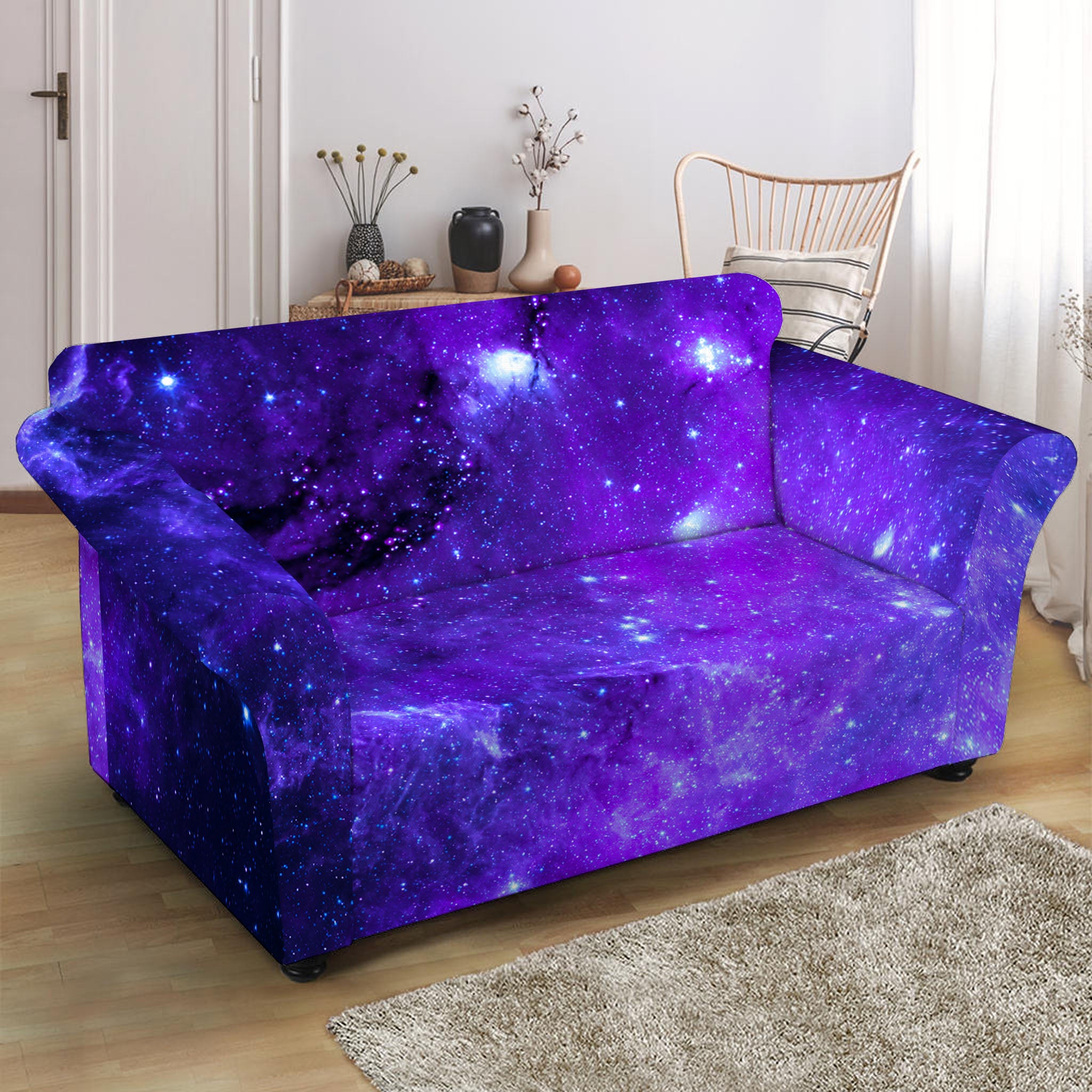 Purple Stars Nebula Galaxy Space Print Loveseat Slipcover