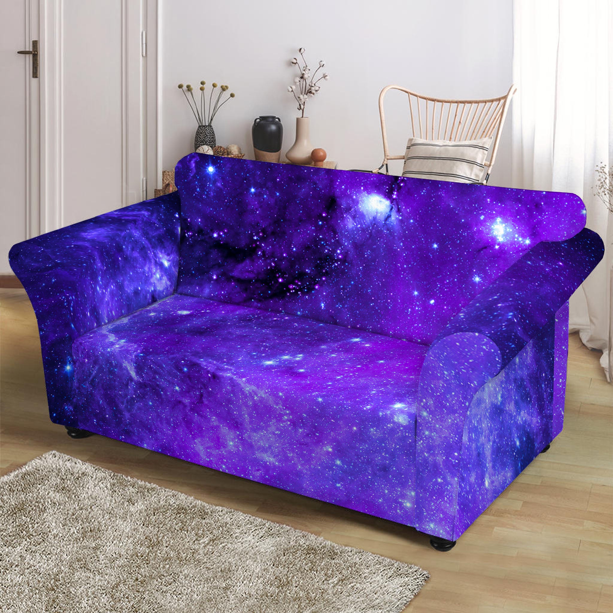 Purple Stars Nebula Galaxy Space Print Loveseat Slipcover