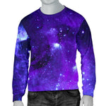 Purple Stars Nebula Galaxy Space Print Men's Crewneck Sweatshirt GearFrost