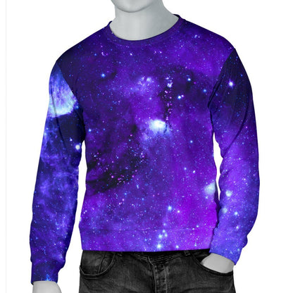 Purple Stars Nebula Galaxy Space Print Men's Crewneck Sweatshirt GearFrost