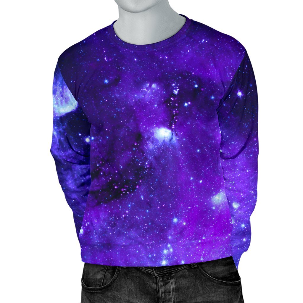 Purple Stars Nebula Galaxy Space Print Men's Crewneck Sweatshirt GearFrost