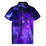 Purple Stars Nebula Galaxy Space Print Men's Short Sleeve Shirt