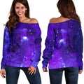 Purple Stars Nebula Galaxy Space Print Off The Shoulder Sweatshirt