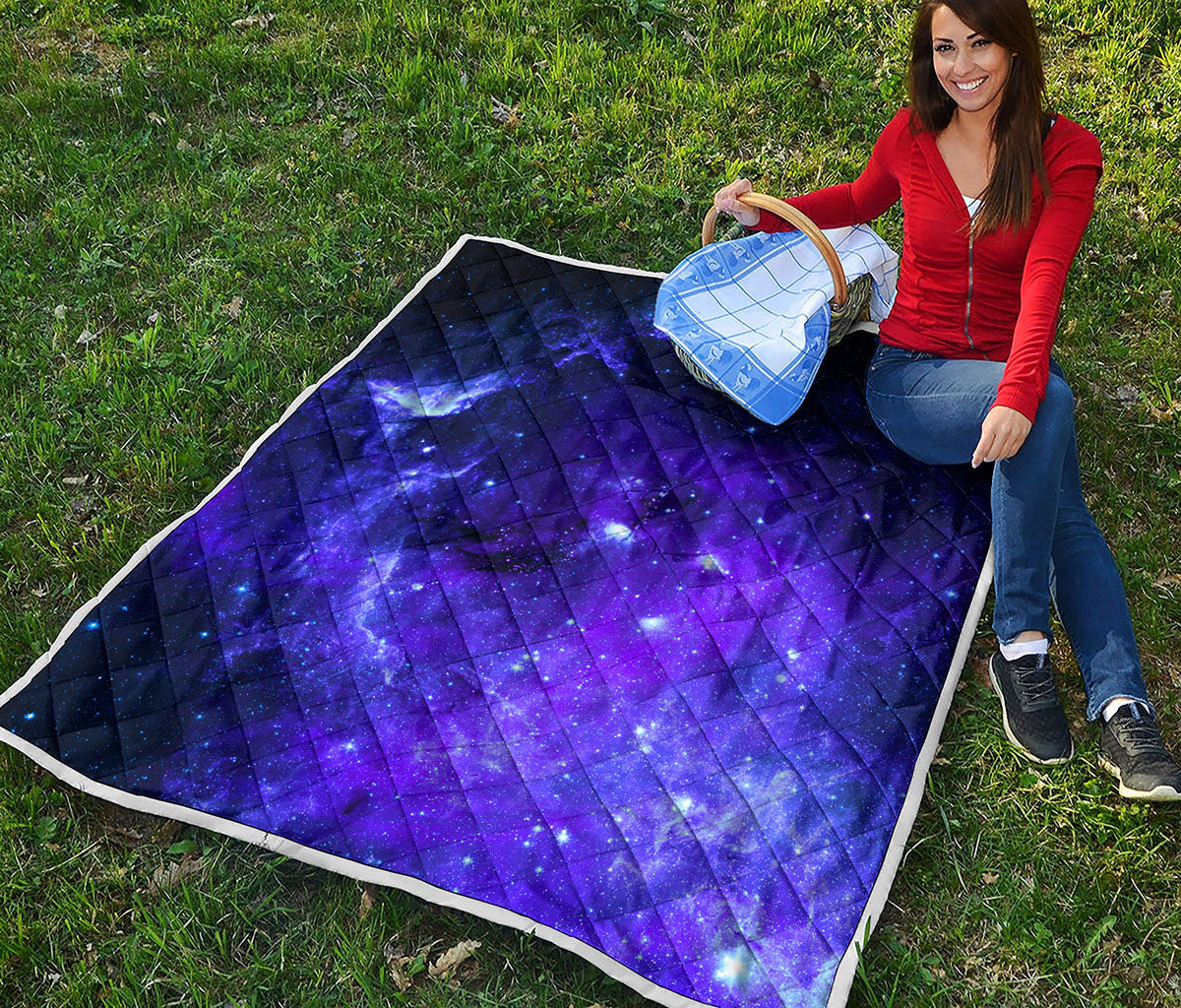 Purple Stars Nebula Galaxy Space Print Quilt
