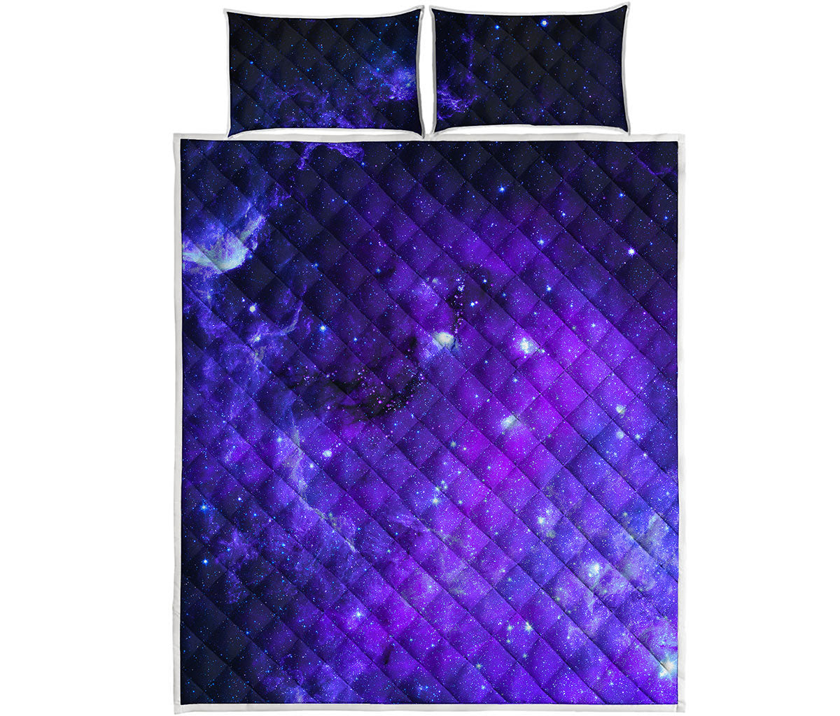 Purple Stars Nebula Galaxy Space Print Quilt Bed Set