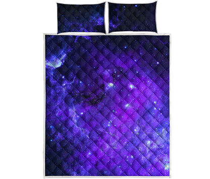Purple Stars Nebula Galaxy Space Print Quilt Bed Set