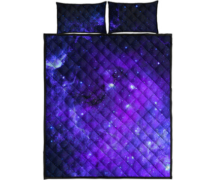 Purple Stars Nebula Galaxy Space Print Quilt Bed Set