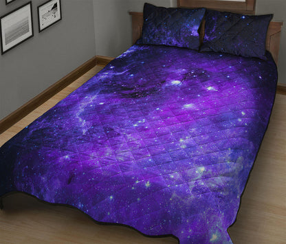 Purple Stars Nebula Galaxy Space Print Quilt Bed Set
