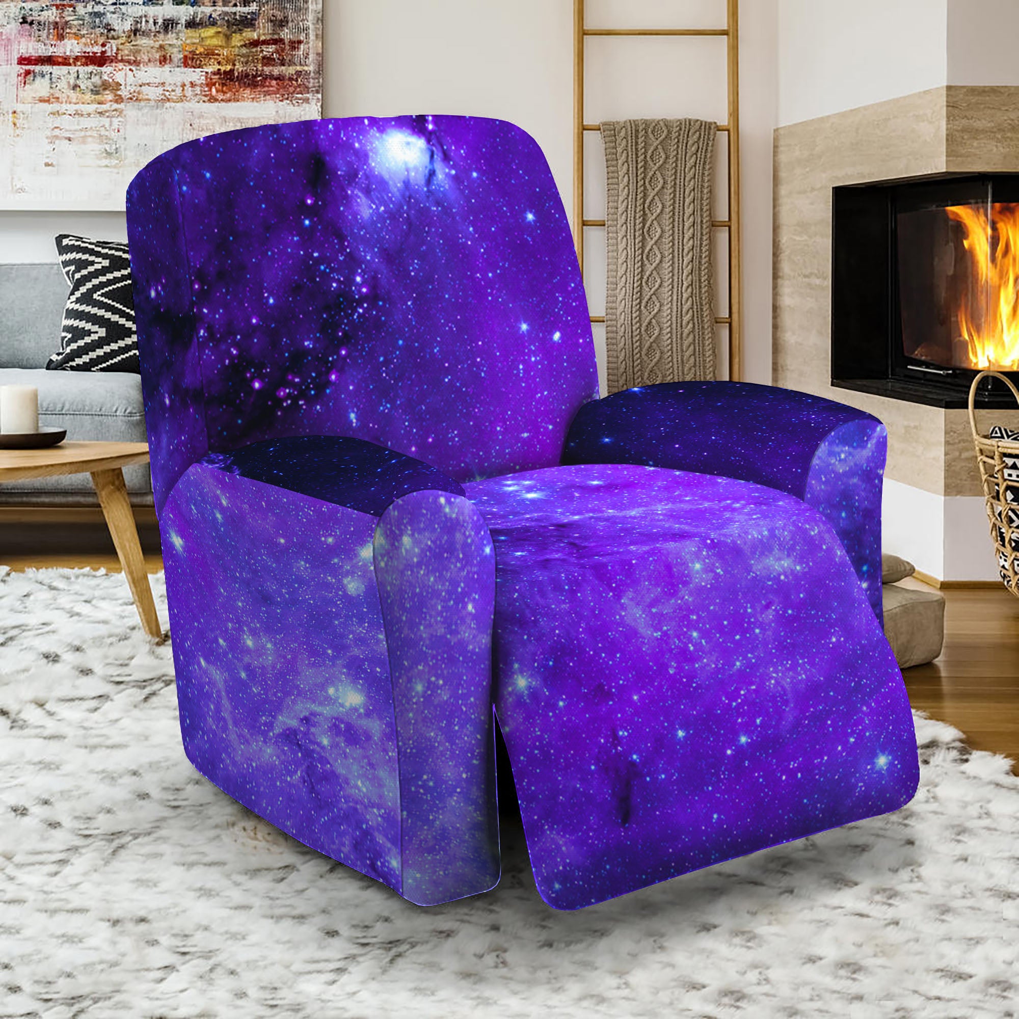 Purple Stars Nebula Galaxy Space Print Recliner Slipcover