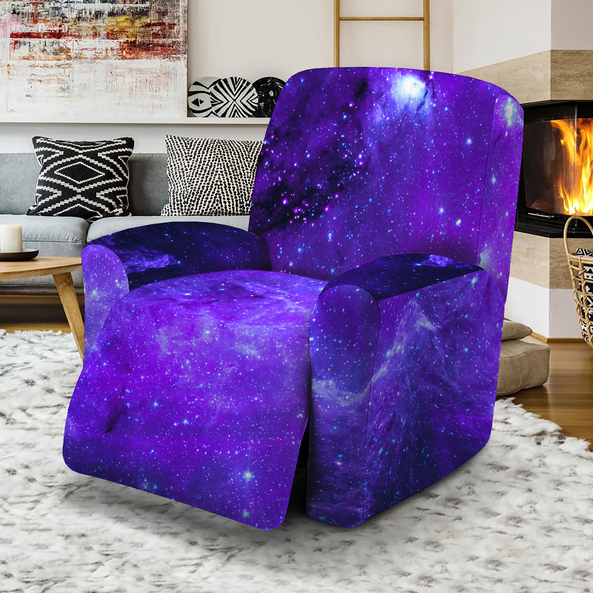 Purple Stars Nebula Galaxy Space Print Recliner Slipcover